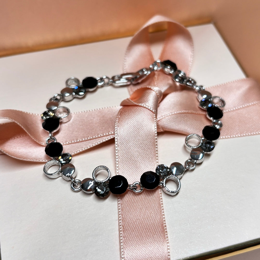 Dainty black and grey rhinestone bracelet