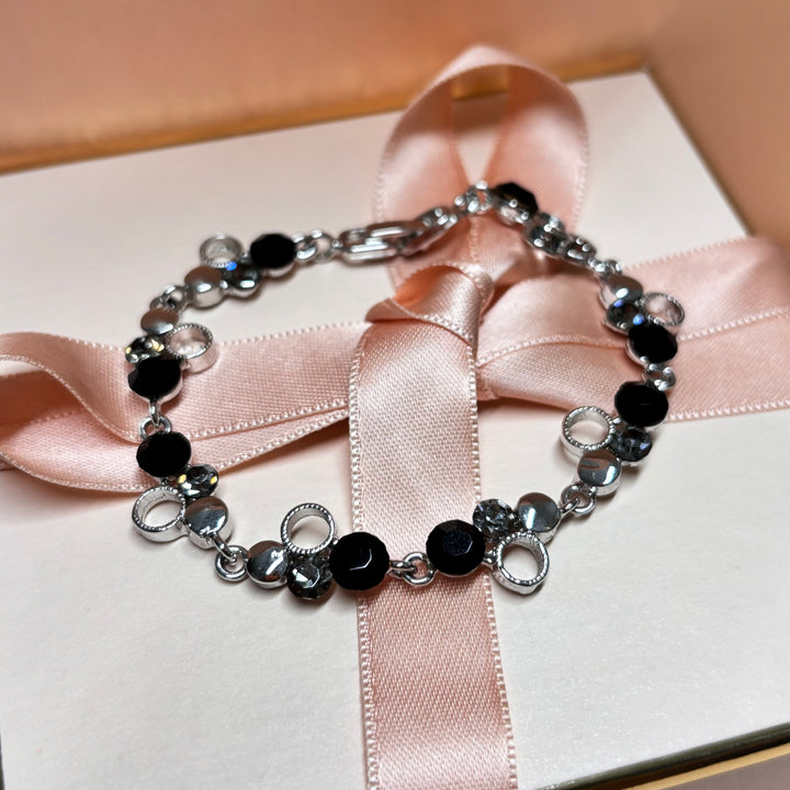 Dainty black and grey rhinestone bracelet