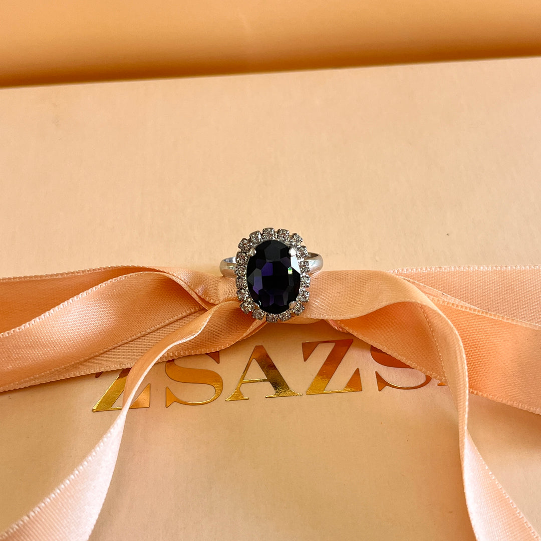 Purple oval preciosa crystals set