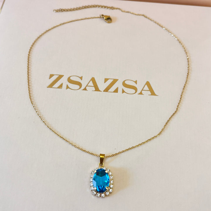 Turquoise oval preciosa crystal pendant