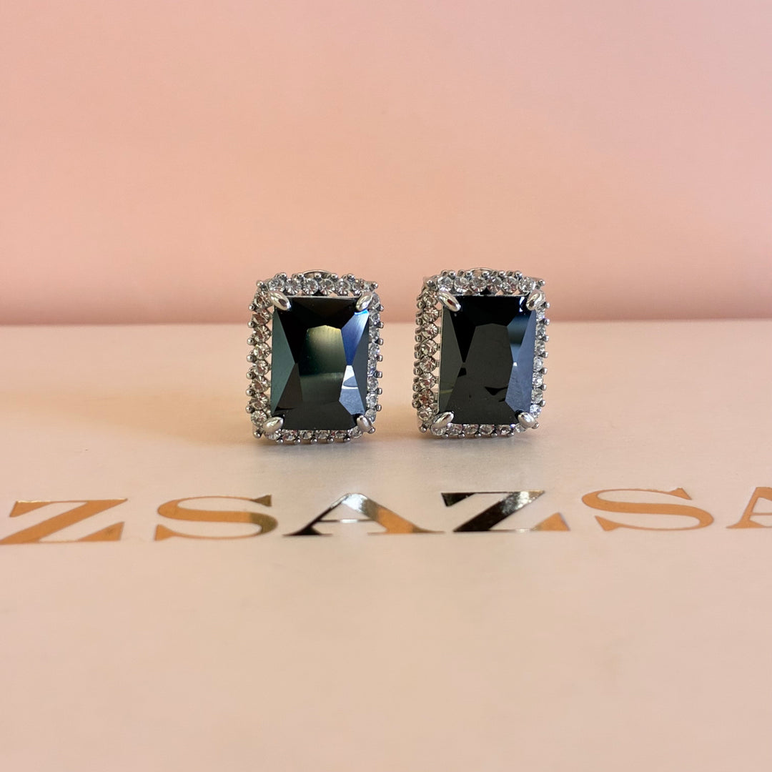 Rectangular black preciosa crystals French clip earrings