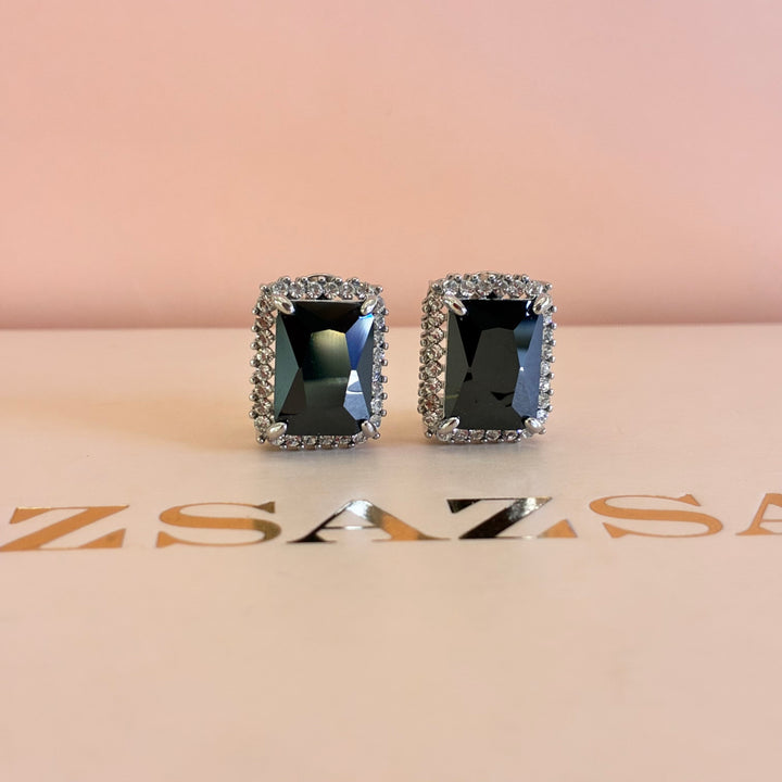 Rectangular black preciosa crystals French clip earrings