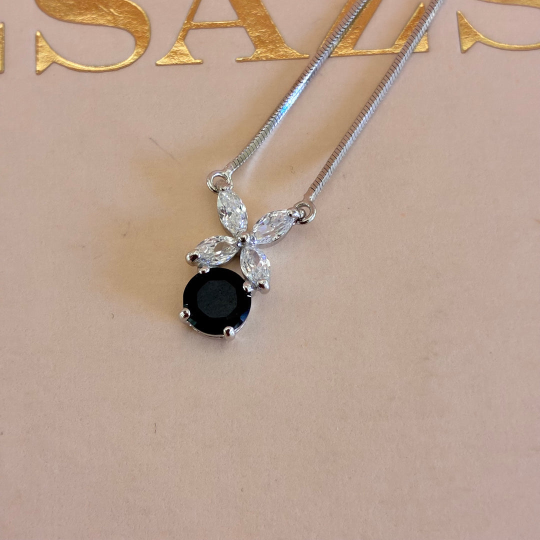 Black dainty flower pendant set