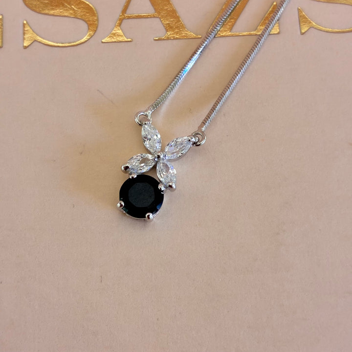 Black dainty flower pendant set