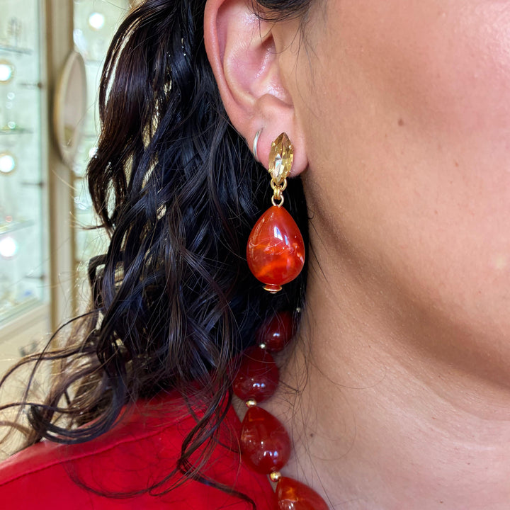 Statement red resin with champagne Swarovski crystals set