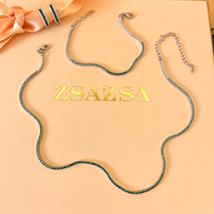 Gradient green zircone necklace and bracelet