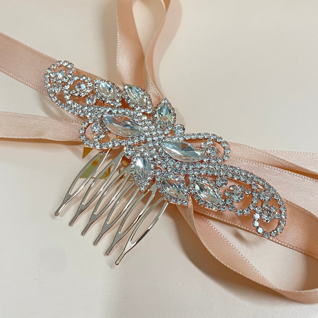 Mixed stone marquise comb in silver or gold or rose gold