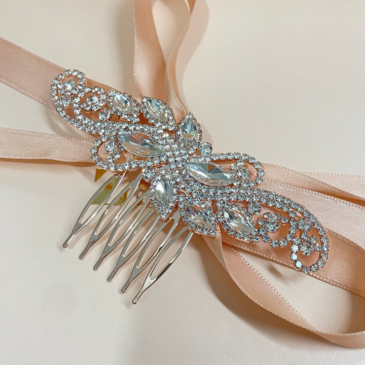 Mixed stone marquise comb in silver or gold or rose gold