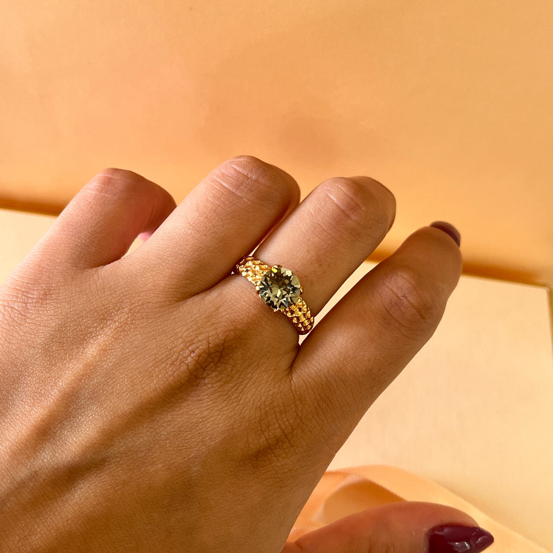 Grey Swarovski crystal rose gold plated ring