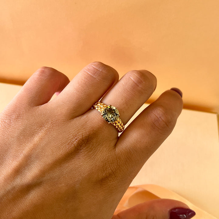 Grey Swarovski crystal rose gold plated ring