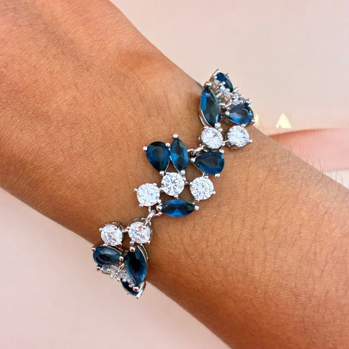 Marquise and teardrop navy blue zircone bracelet