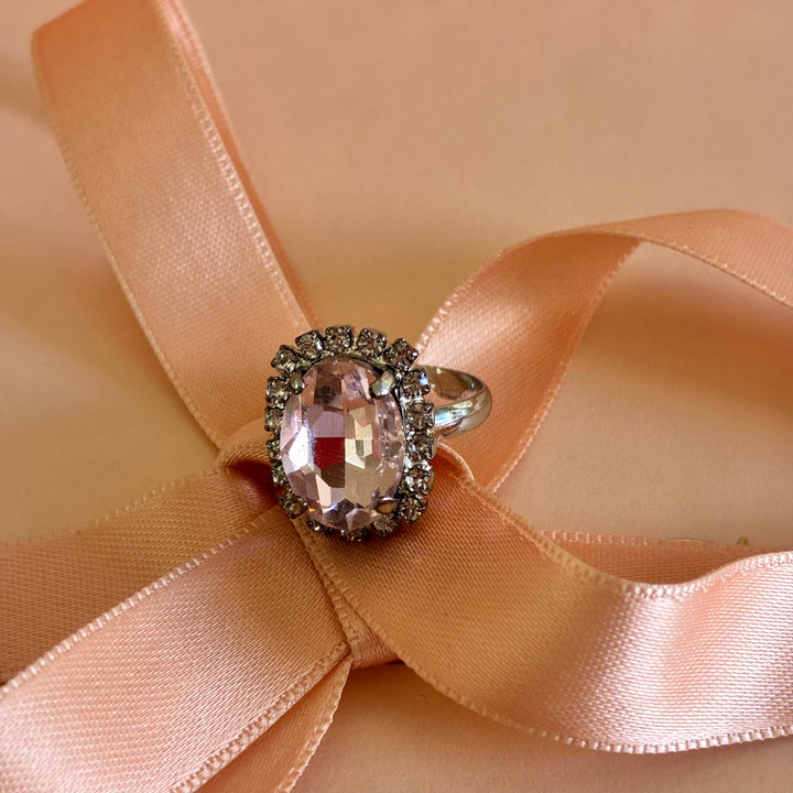 Oval light pink Preciosa crystals silver pendant set