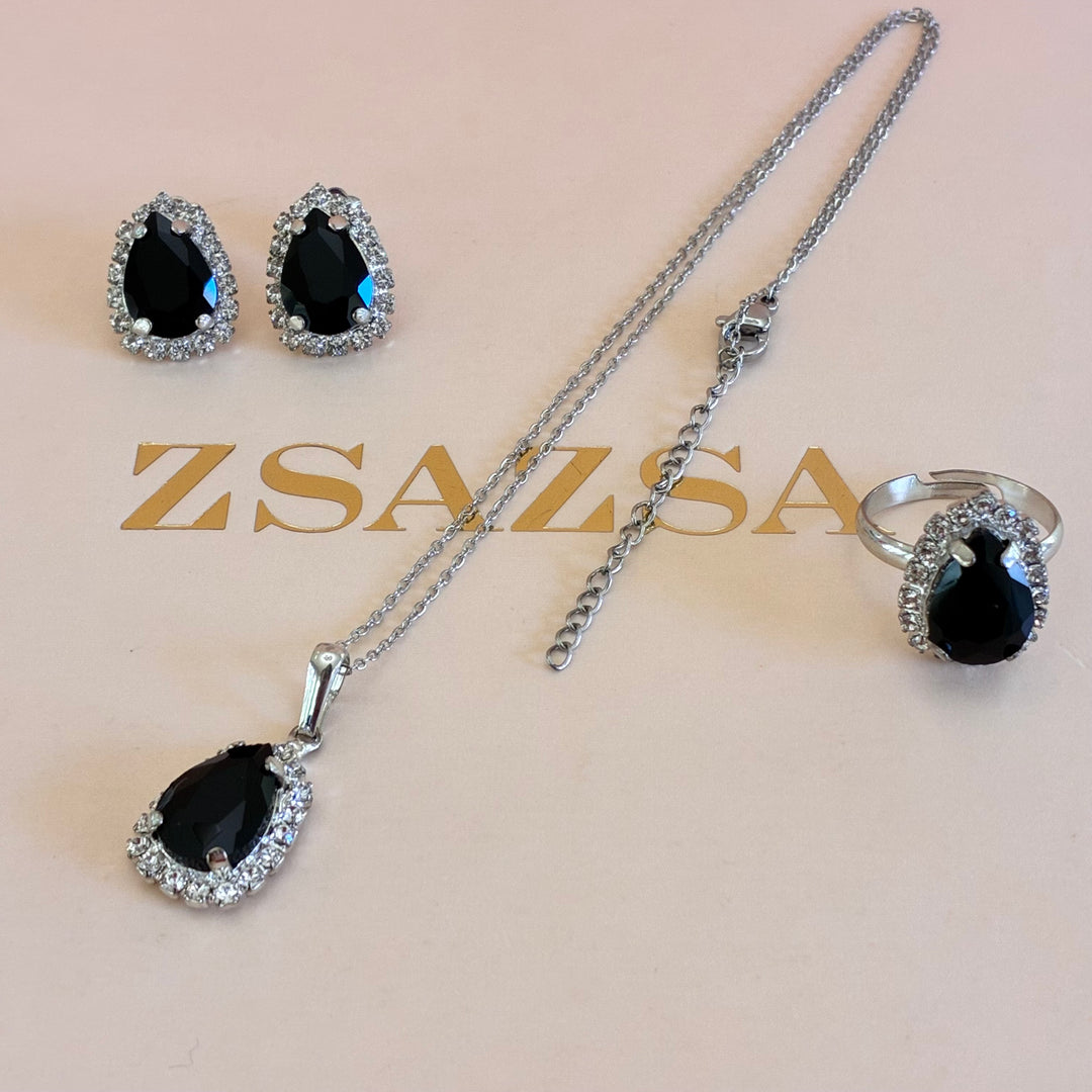 Black Teardrop Preciosa crystals set