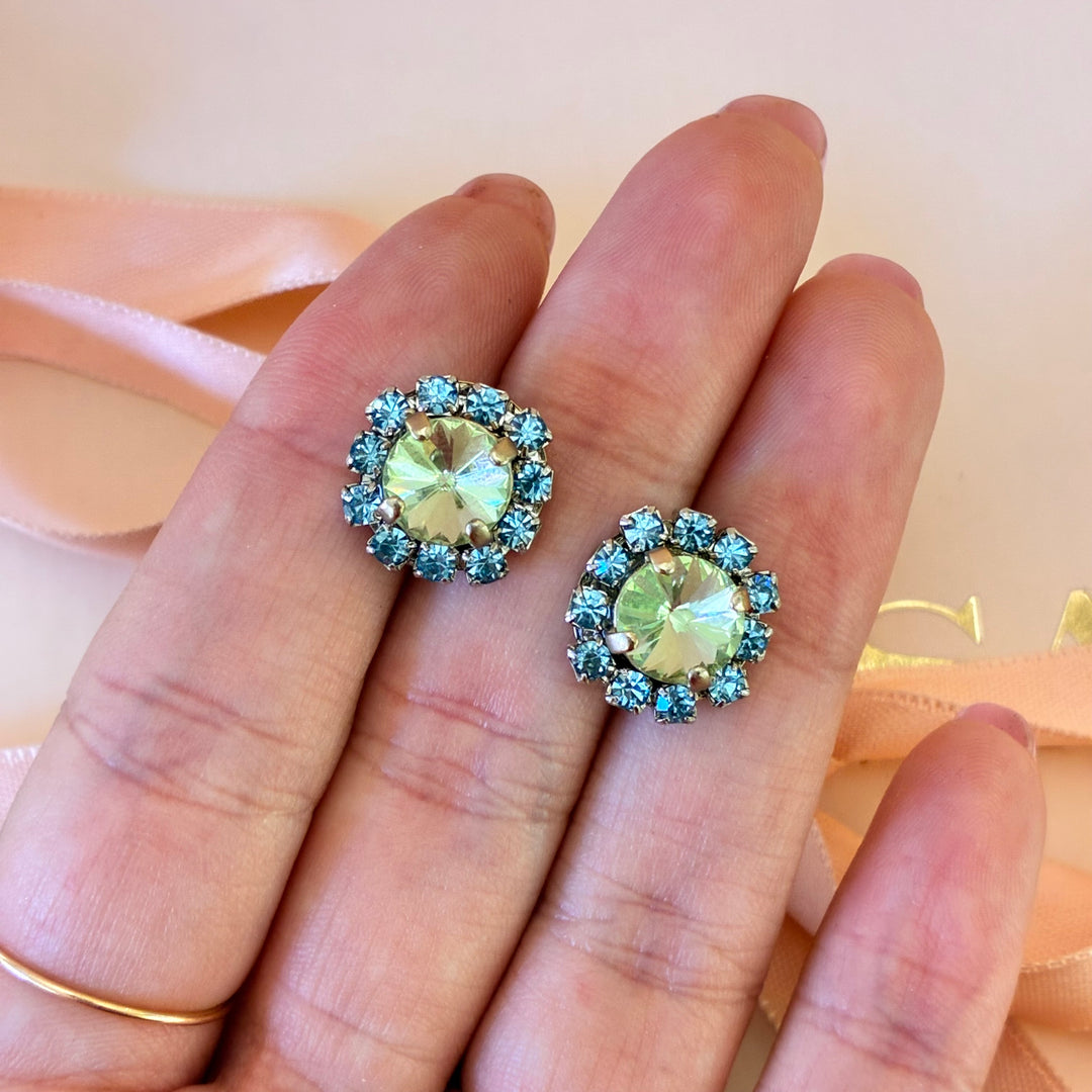 Mint with light blue Swarovski crystals studs