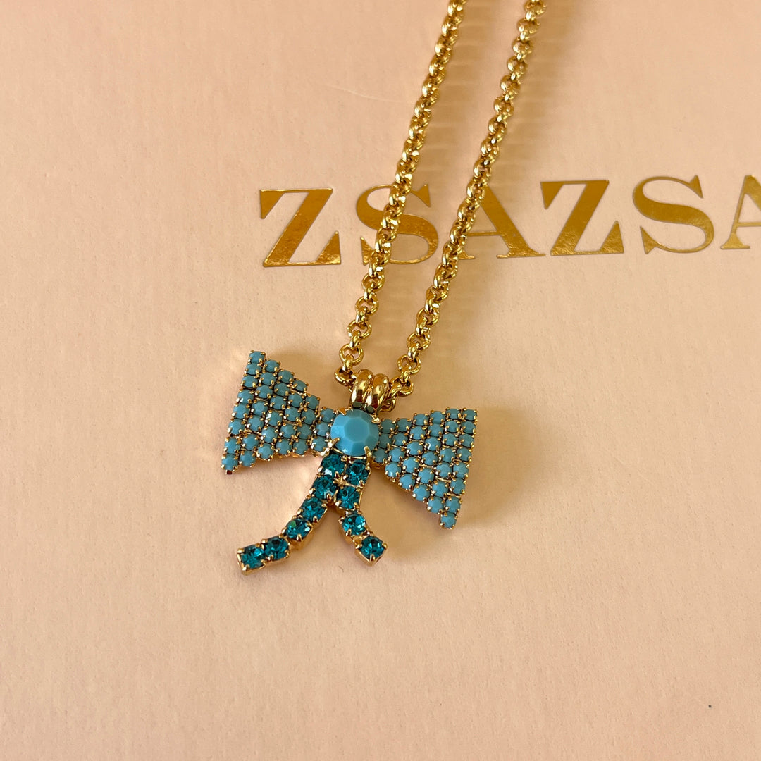 Turquoise & verdemar Swarovski crystals long pendant