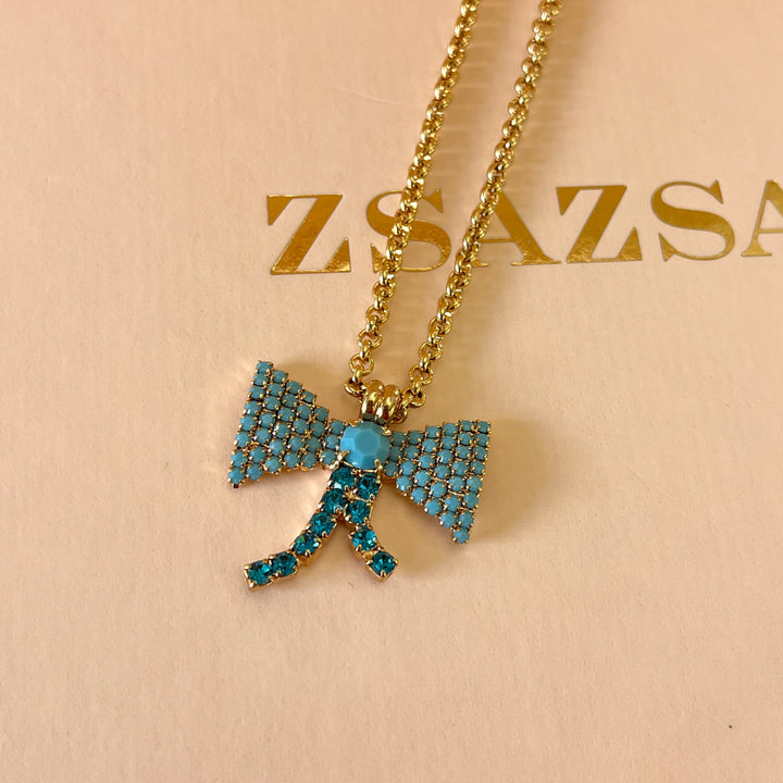 Turquoise & verdemar Swarovski crystals long pendant