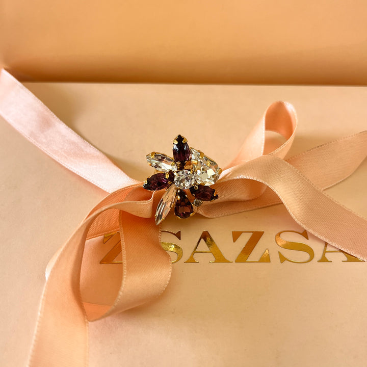 Shade of purple Preciosa crystals long pendant and ring