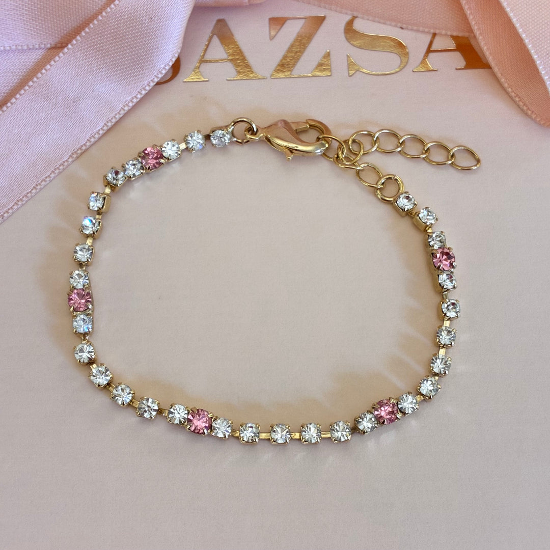 Light Pink Swarovski crystals gold plated bracelet