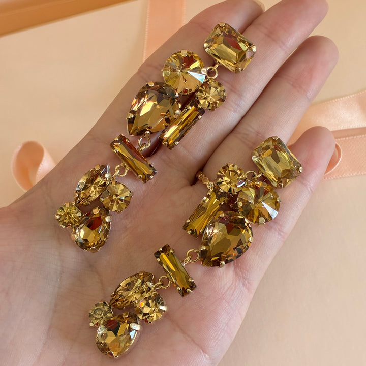 Multistone bronze Preciosa crystals earrings