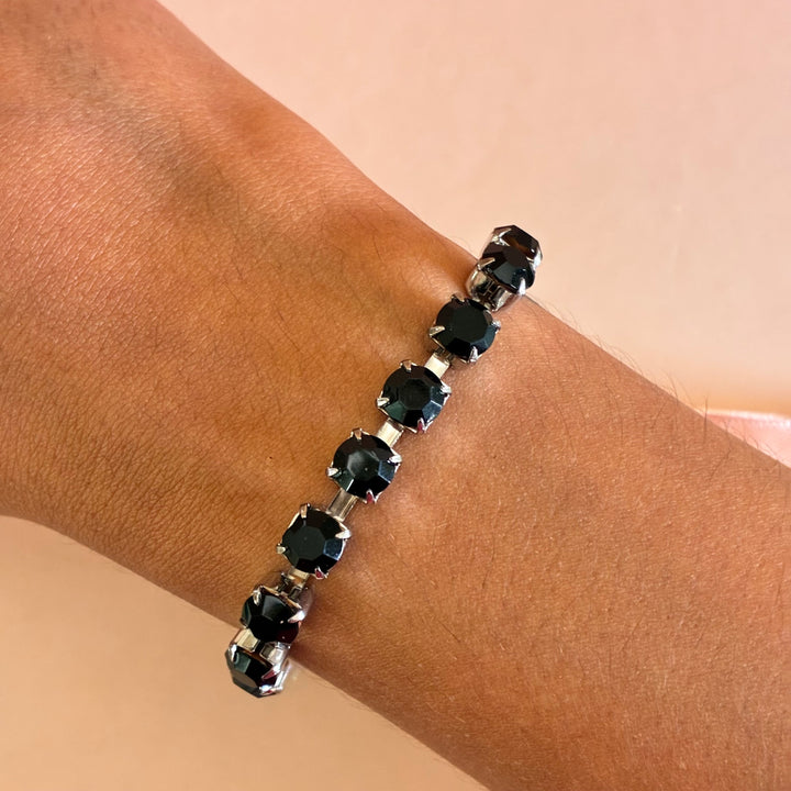Black Preciosa crystals silver bracelet