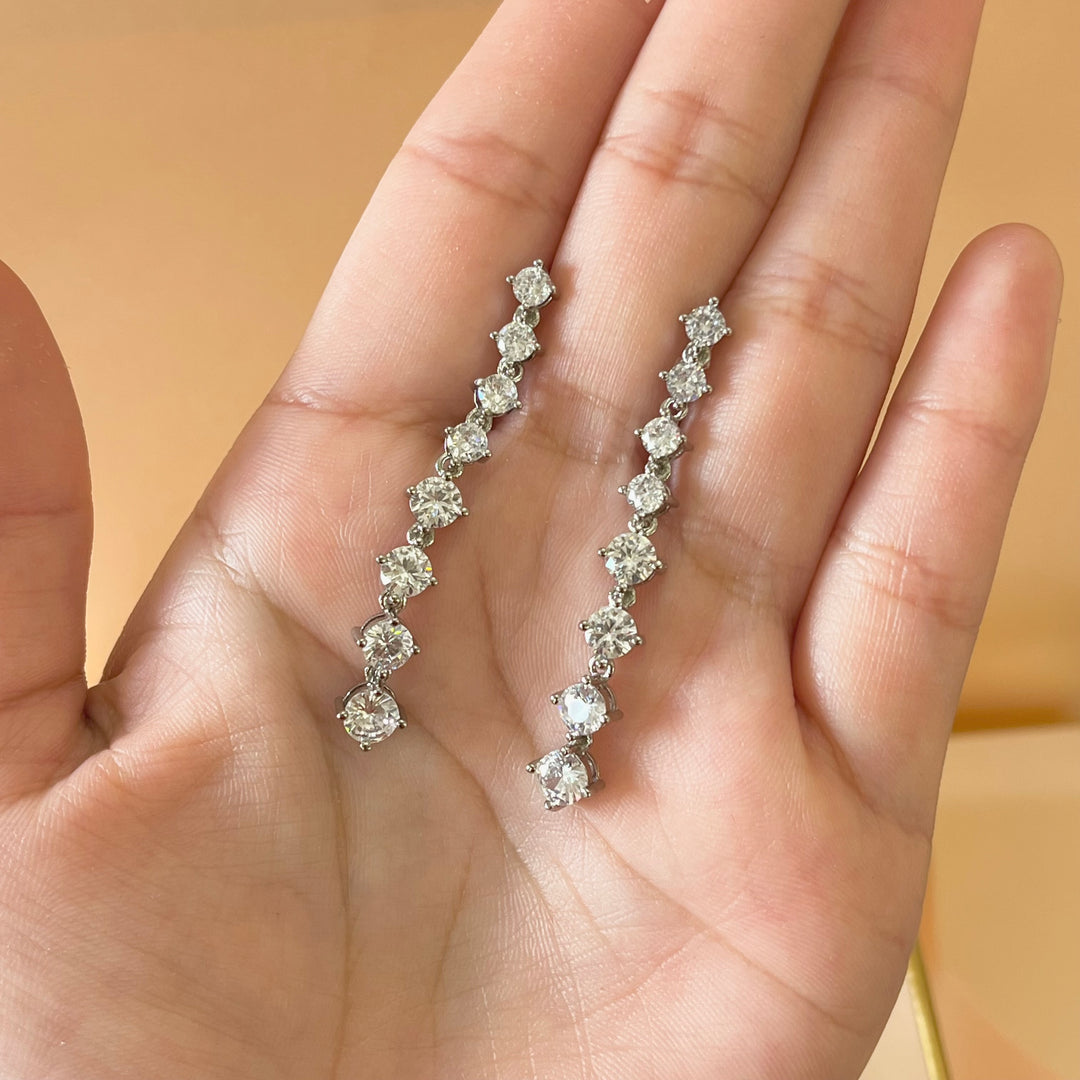 Silver zircone long earrings