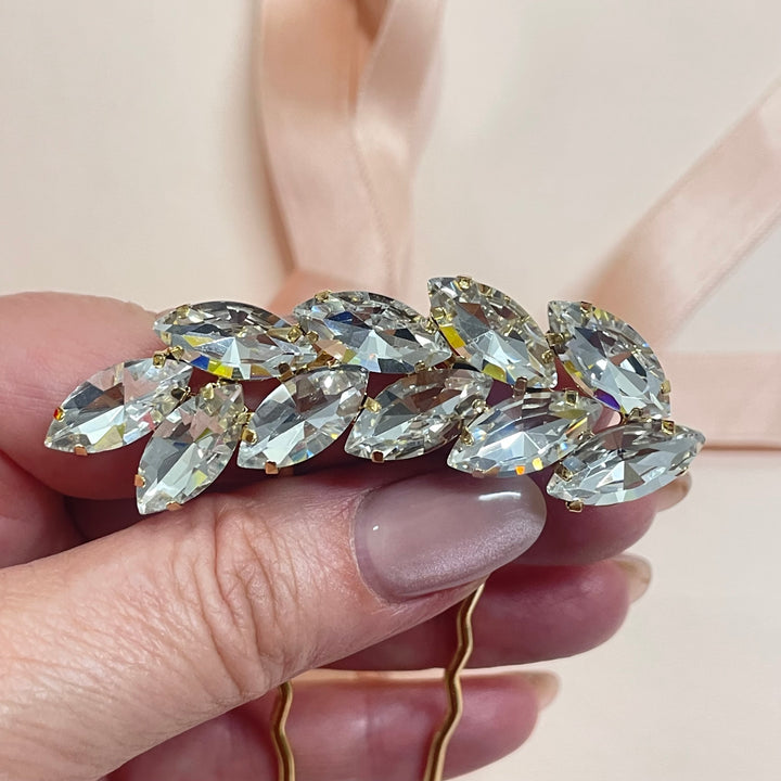 Marquise preciosa crystals gold plated hair pin