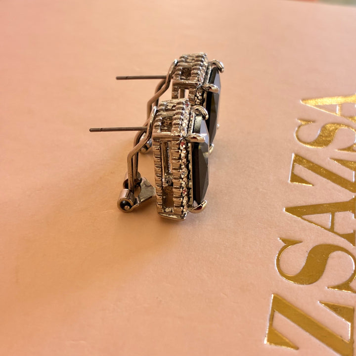 Rectangular black preciosa crystals French clip earrings