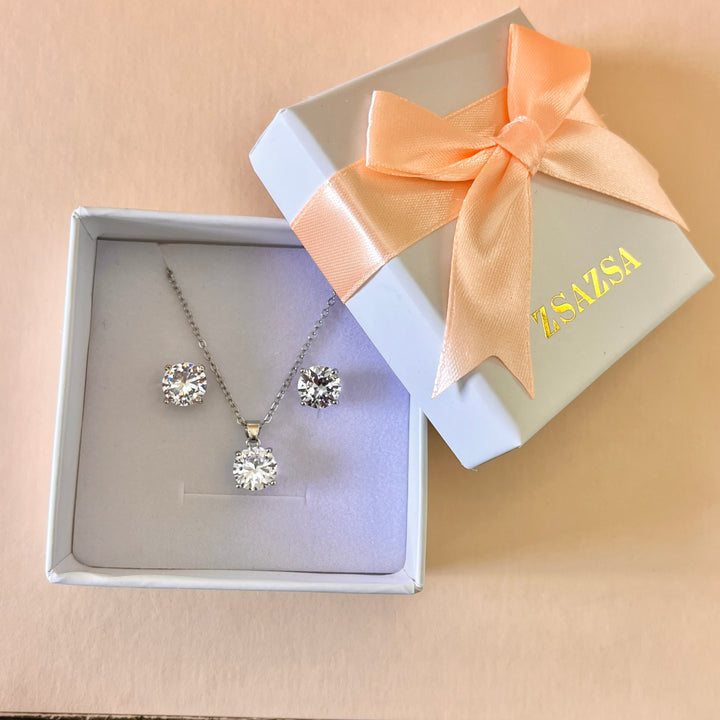 Solitaire zircone white gold plated set