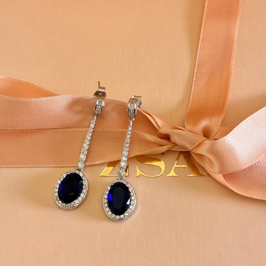 Navy blue zircone oval long earrings