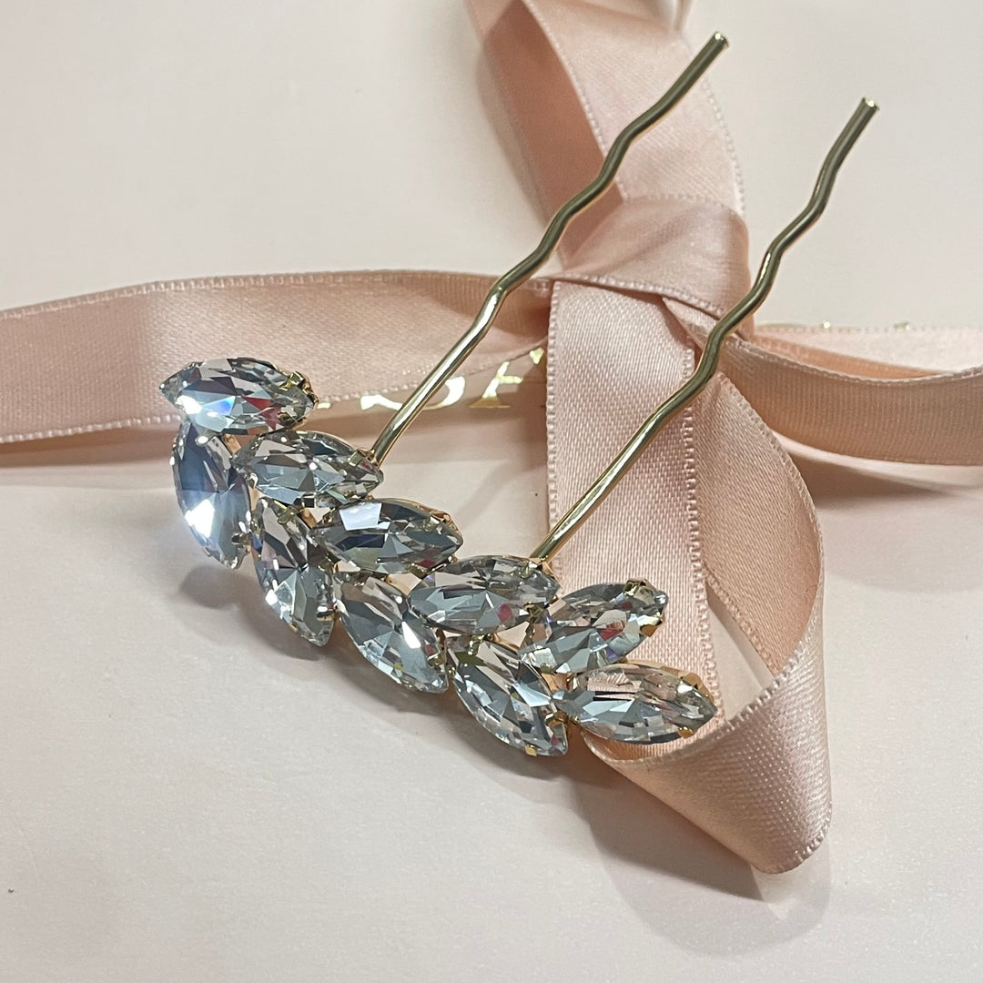 Marquise preciosa crystals gold plated hair pin