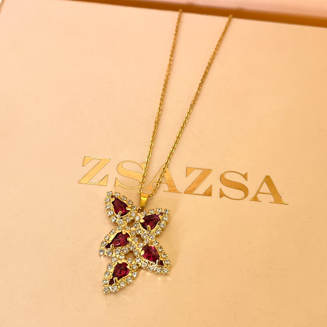 Magenta rectangular Swarovski crystals set
