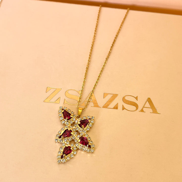 Magenta rectangular Swarovski crystals set