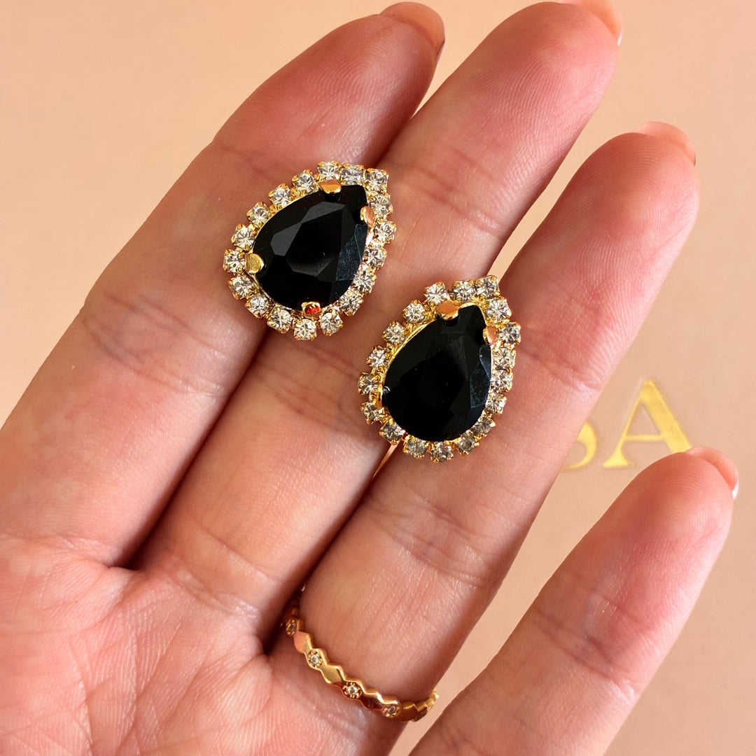 Teardrop Black Preciosa crystals gold plated set