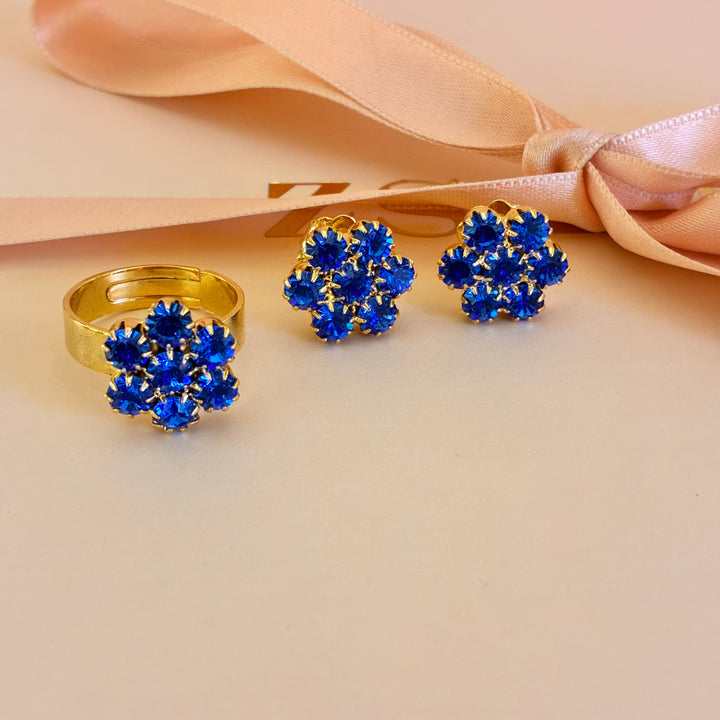 Royal blue Preciosa crystals gold plated flower set