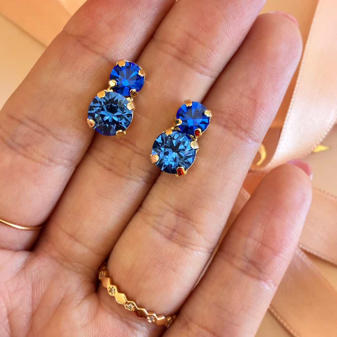 Royal blue Swarovski crystals gold plated earrings