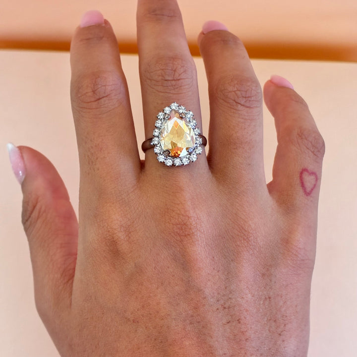 Teardrop Champagne Preciosa crystals silver set