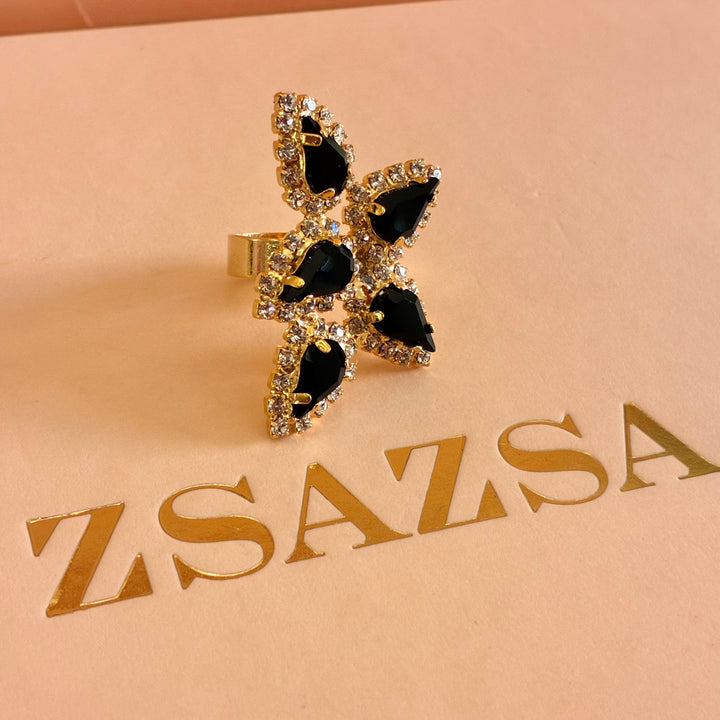 Black teardrops Preciosa crystals set