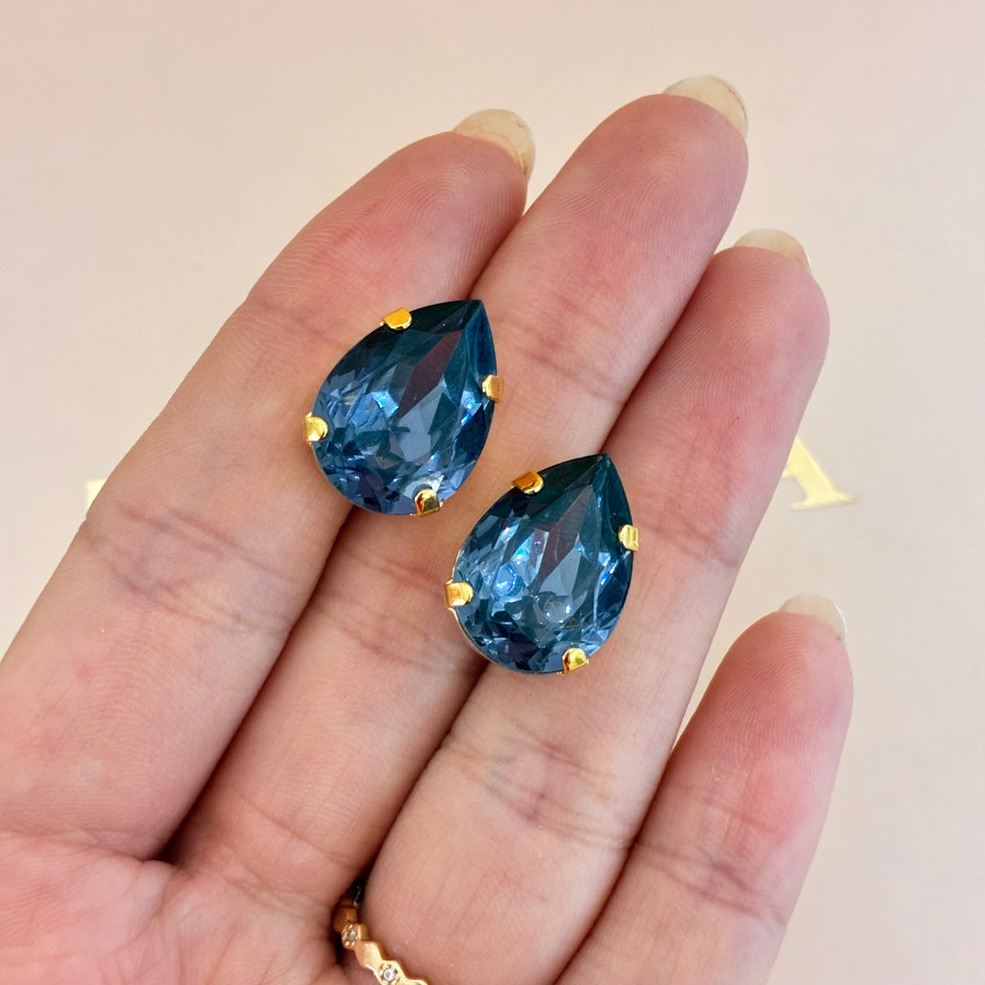Teardrop Navy blue Preciosa crystals gold plated set