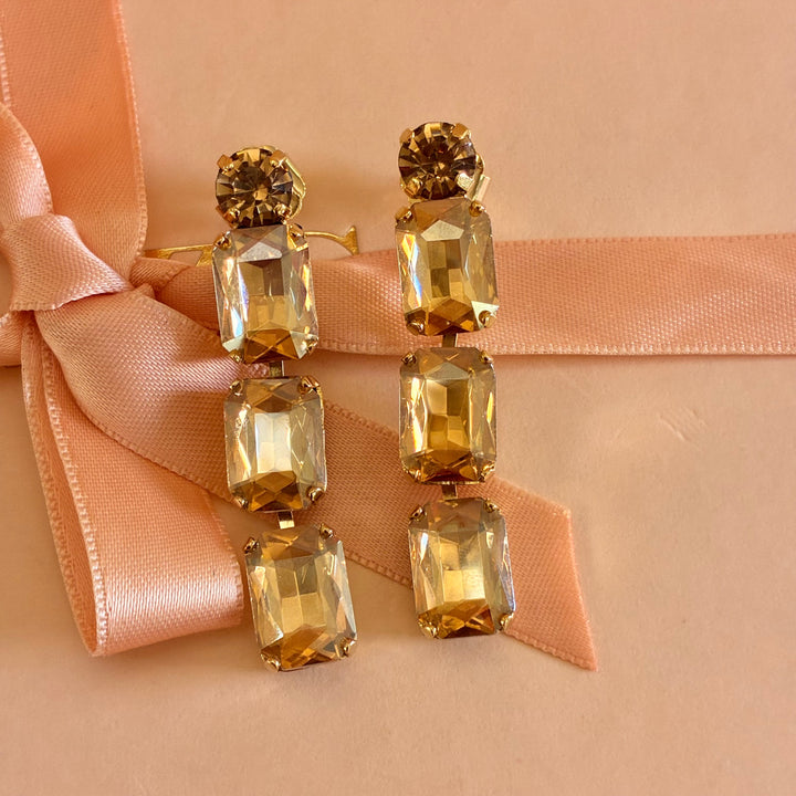 Rectangular bronze Preciosa crystals set