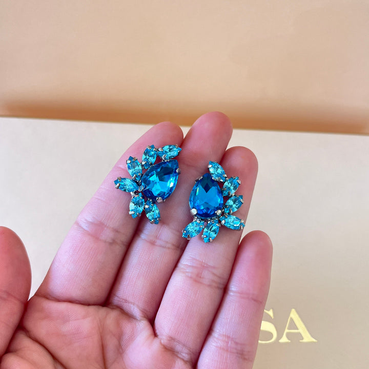 Turquoise Swarovski crystals studs and ring