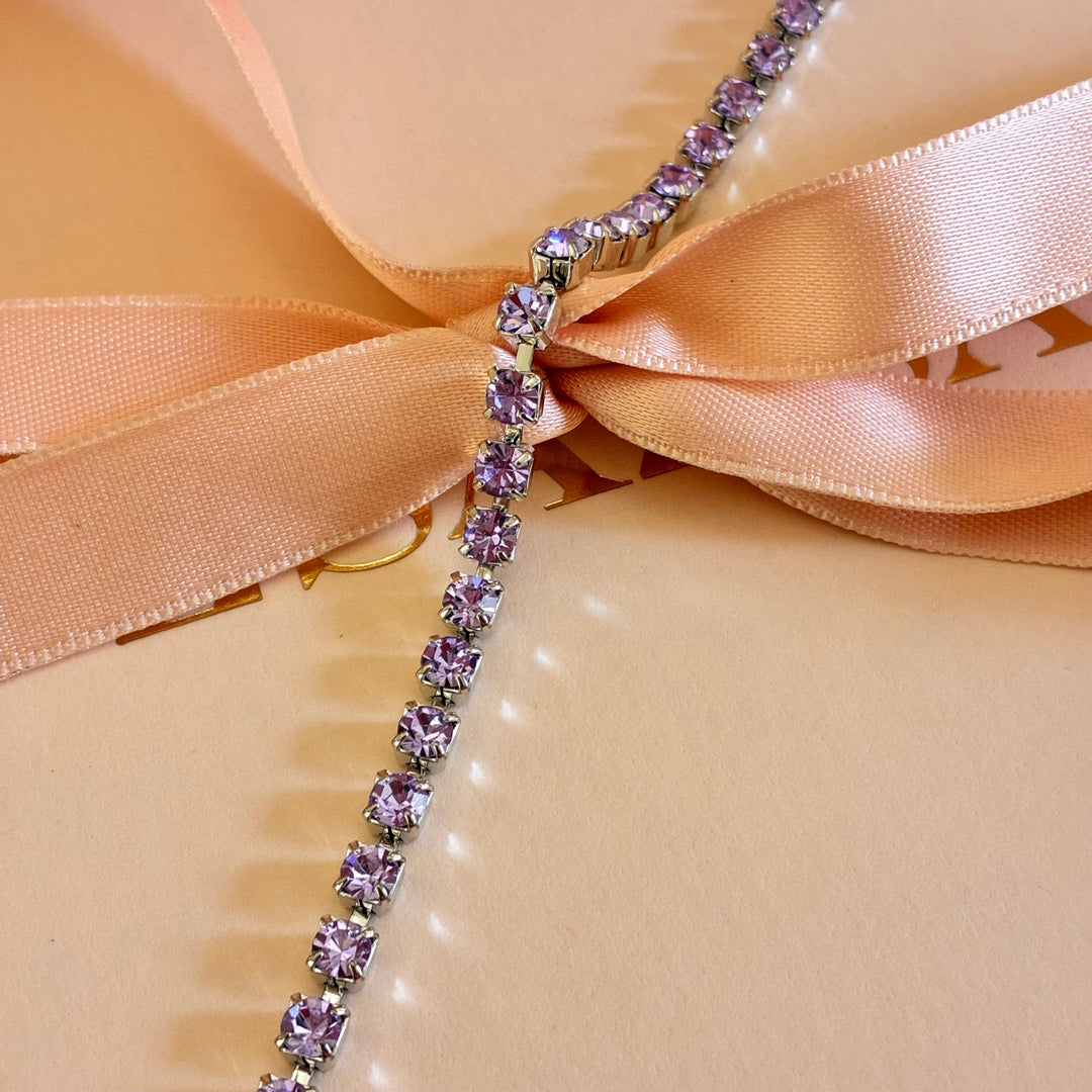 Dainty Lilac Swarovski crystals silver bracelet
