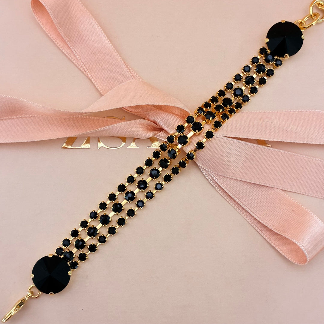 3 Rows black preciosa crystals bracelet