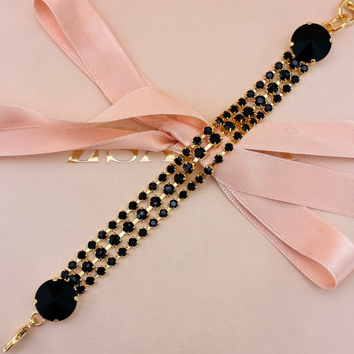 3 Rows black preciosa crystals bracelet