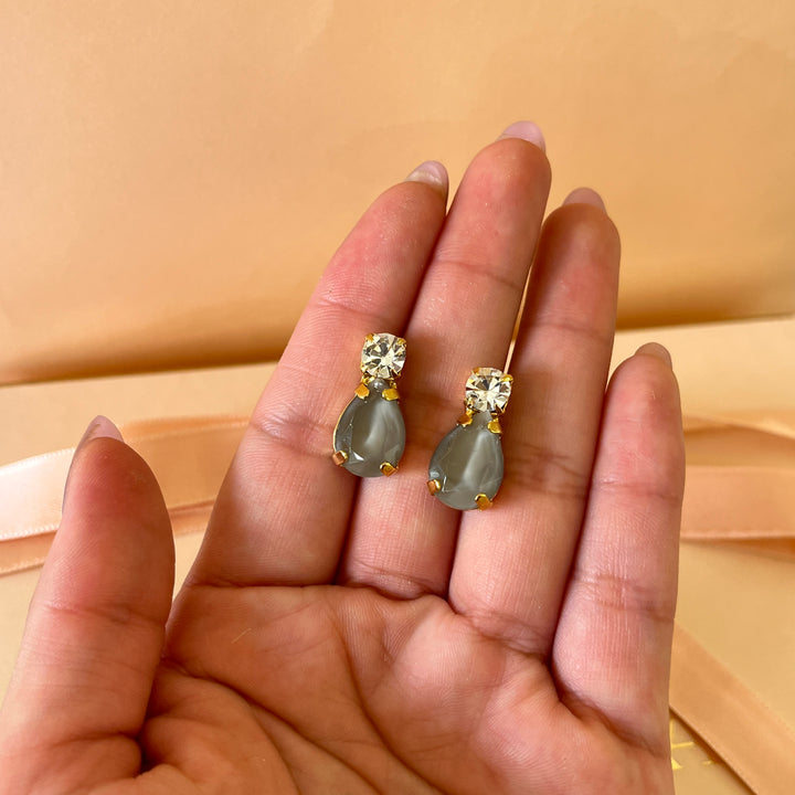 Light grey teardrop preciosa crystals studs
