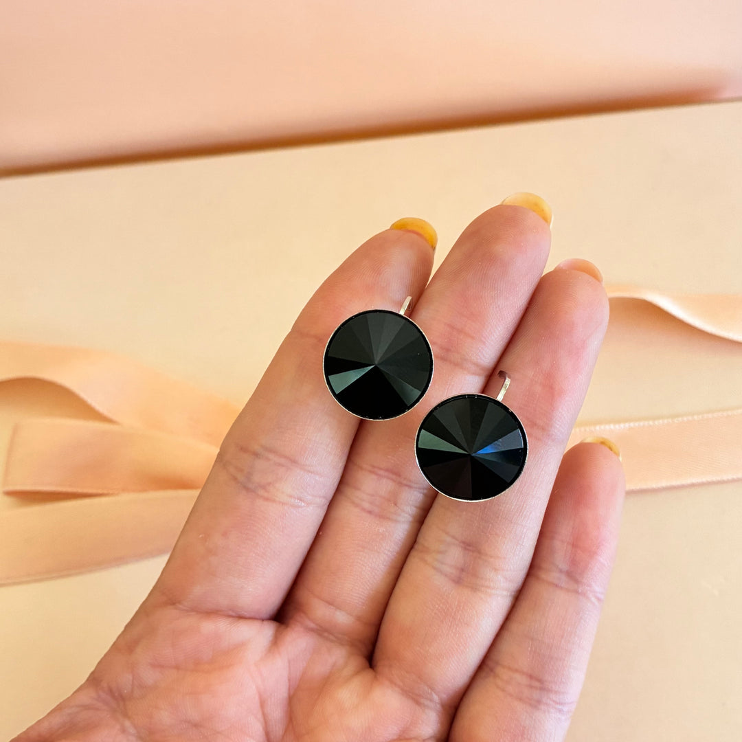 Black round Swarovski crystal hooks