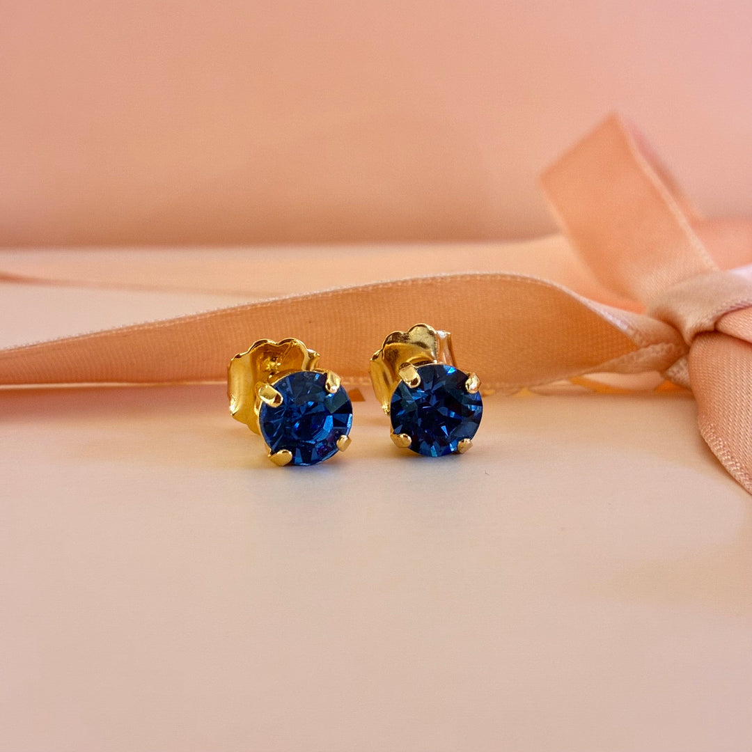 Royal blue Swarovski crystals gold plated studs