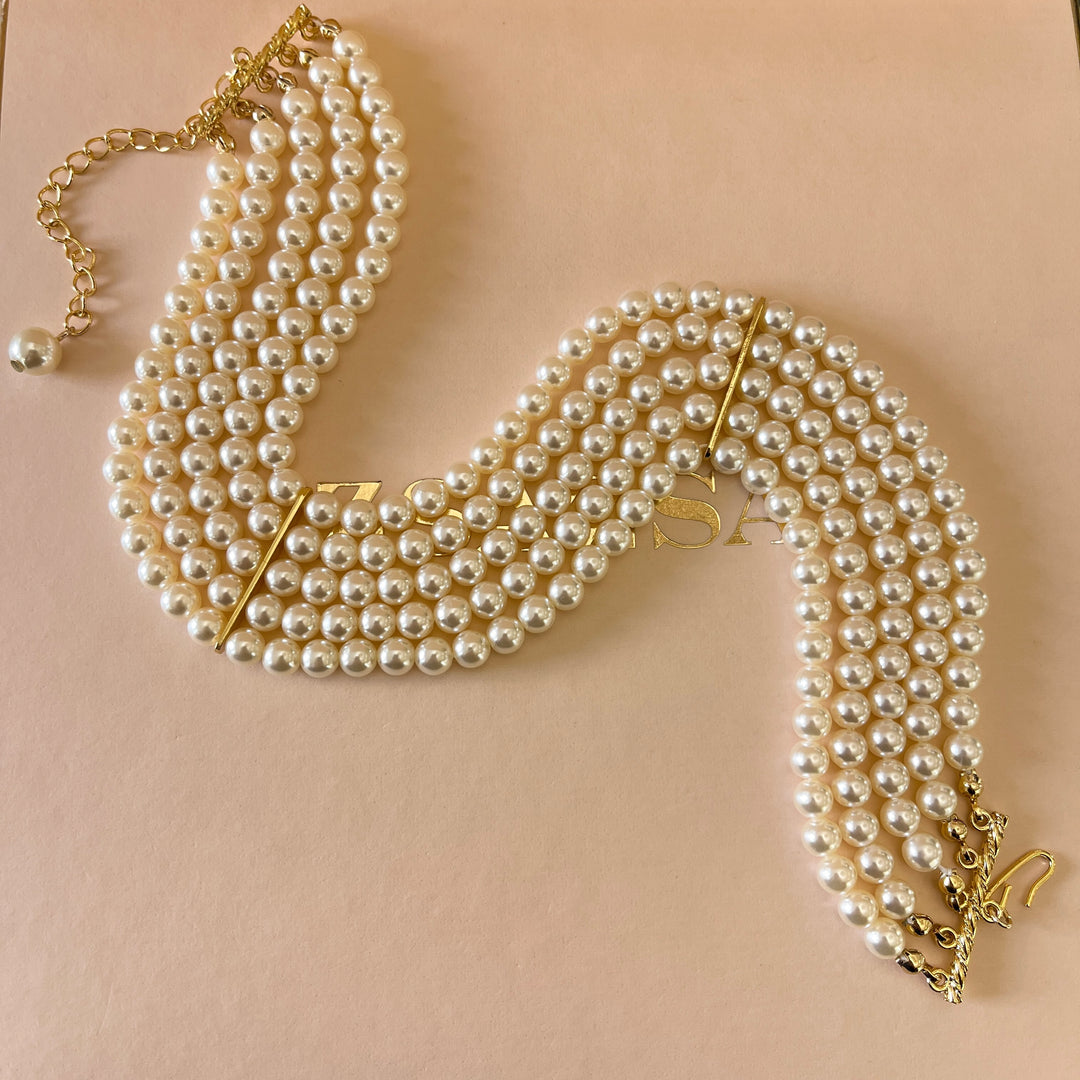Cream pearls gold plated chocker