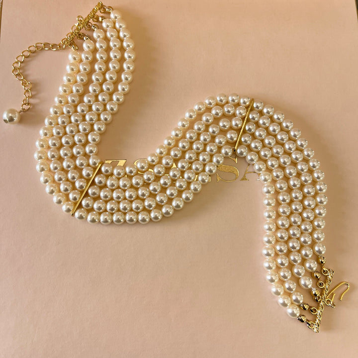 Cream pearls gold plated chocker