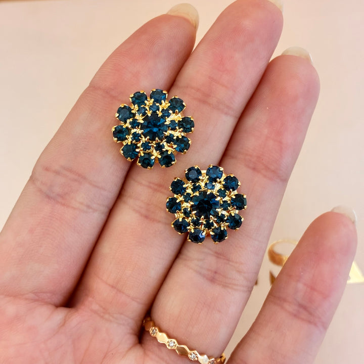 Navy blue flower gold plated set