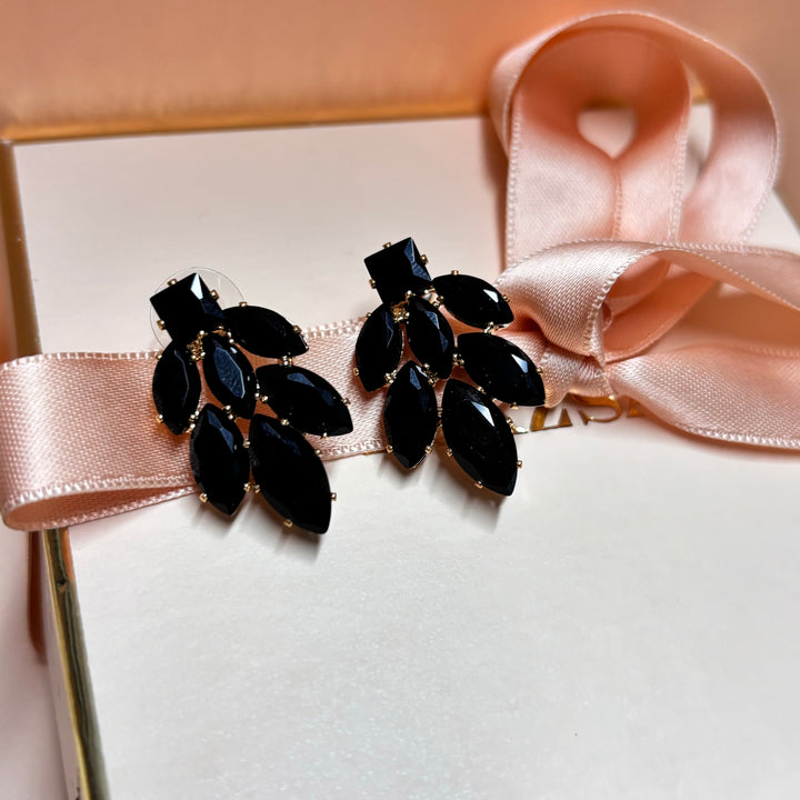 Marquise black rhinestone gold earrings